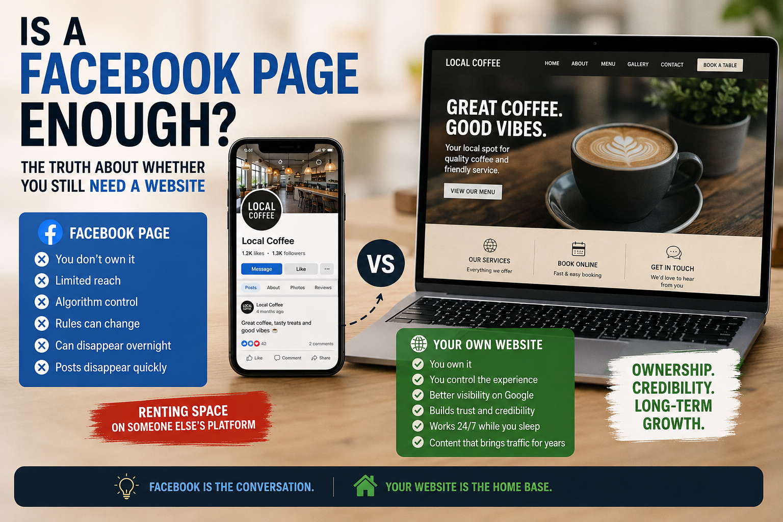 Business owner deciding whether Facebook alone is enough for business growth